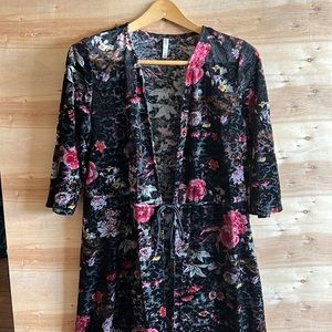 Floral velvet maxi open cardigan/overcoat